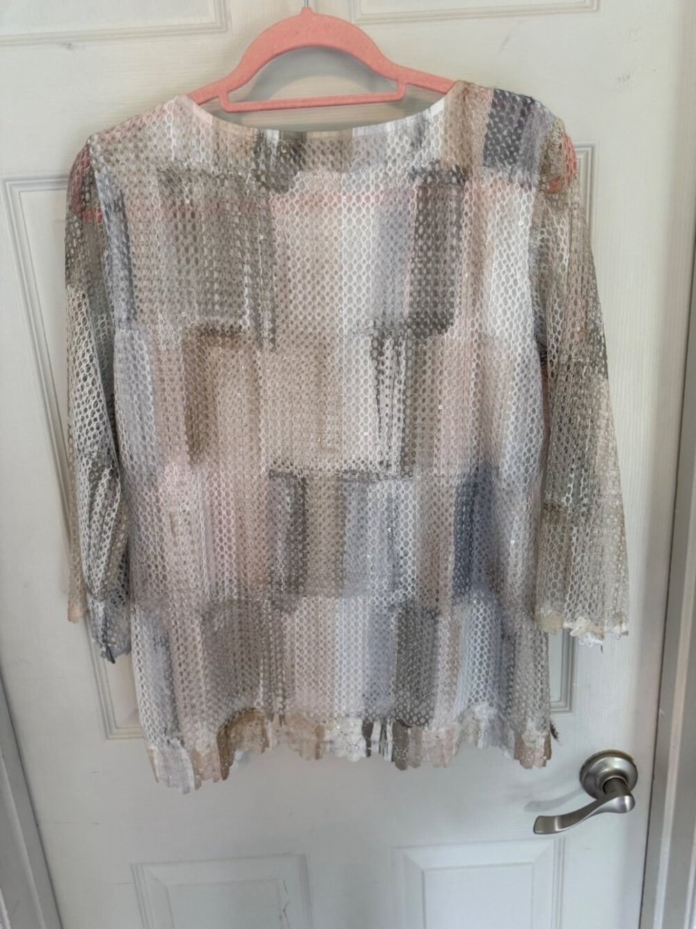 Alfred Dunner Green Mesh Sequin Embellished Mesh Long Sleeve Blouse Medium - Picture 4 of 8